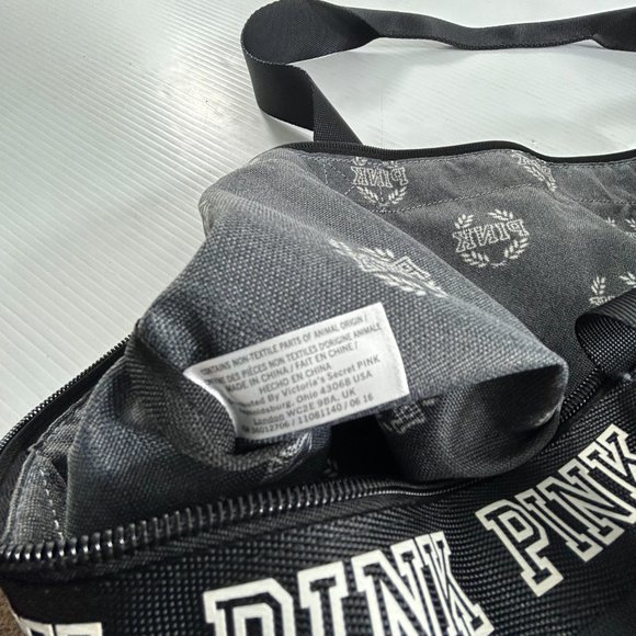 Victorias Secret Pink Spell Out Black Tote Zip Close Polyester Double Handles - Picture 4 of 9